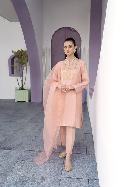 Eraj Hussain - Glitters Charm Coral Pink - Stitched