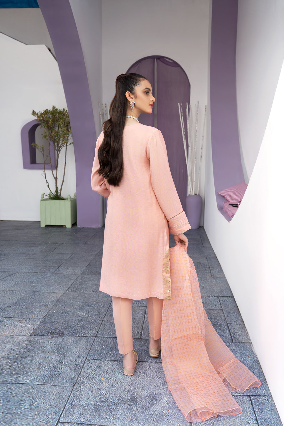 Eraj Hussain - Glitters Charm Coral Pink - Stitched
