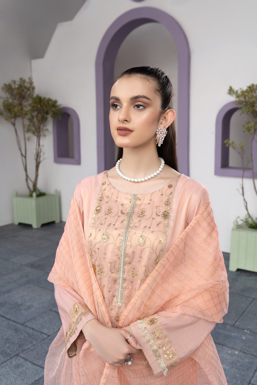 Eraj Hussain - Twinkling Treasure - Coral Pink - Stitched