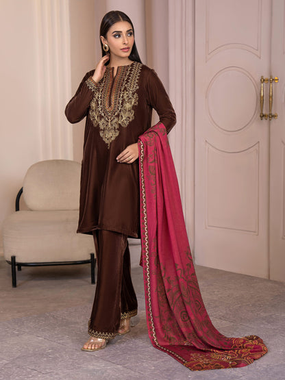 3 Piece Velvet Suit-Embroidered(Pret)