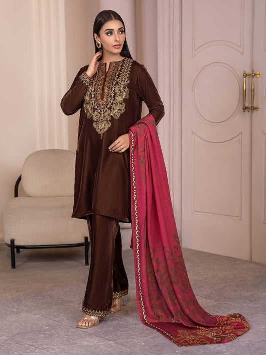 3 Piece Velvet Suit-Embroidered(Pret)