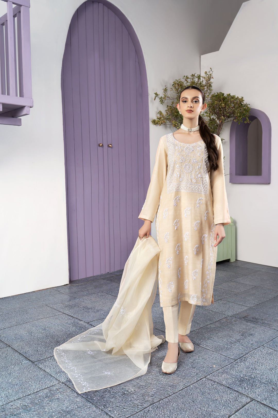 Eraj Hussain - Fasaan e Chikankari - Ivory - Stitched