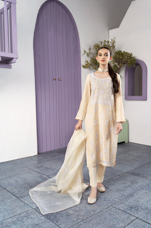 Eraj Hussain - Fasaan e Chikankari - Ivory - Stitched