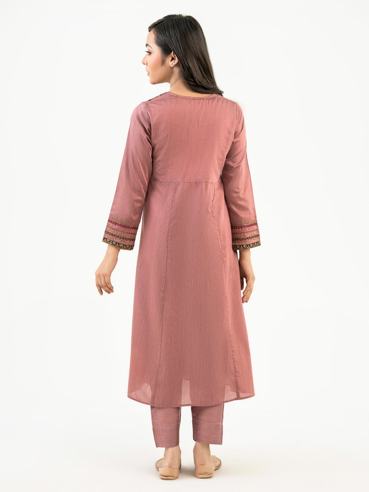 2 Piece Raw Silk Suit-Embroidered (Pret)