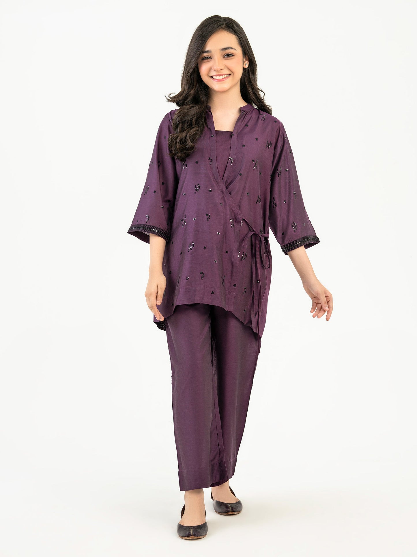 2 Piece Raw Silk Suit-Embroidered (Pret)