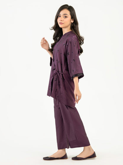 2 Piece Raw Silk Suit-Embroidered (Pret)