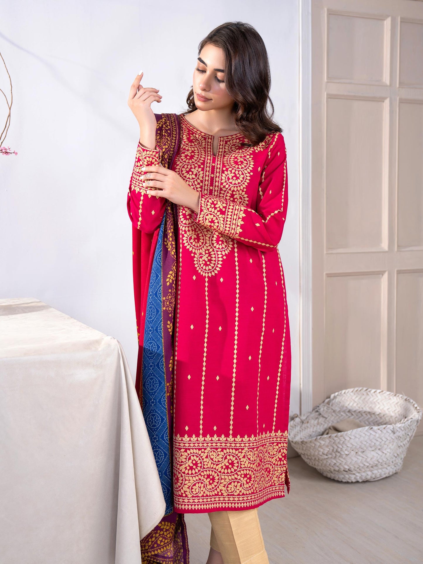 2 Piece Khaddar Suit-Paste Print (Unstitched)