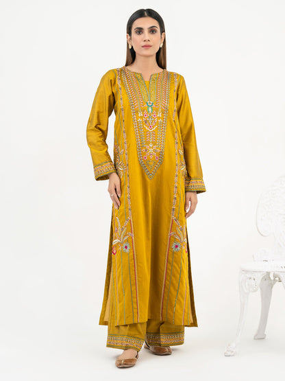 2 Piece Raw Silk Suit-Embroidered (Pret)