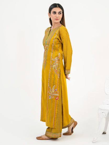 2 Piece Raw Silk Suit-Embroidered (Pret)