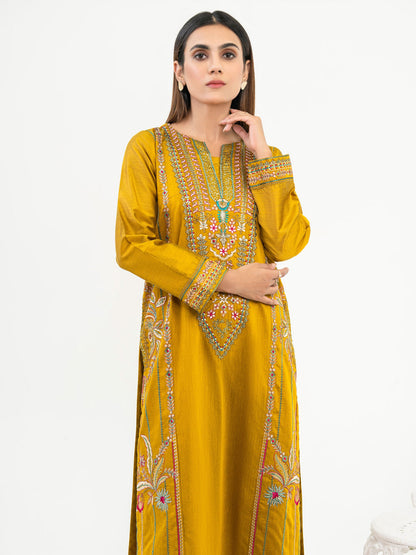 2 Piece Raw Silk Suit-Embroidered (Pret)