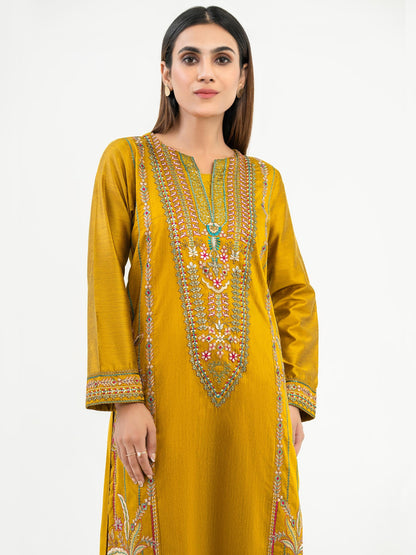 2 Piece Raw Silk Suit-Embroidered (Pret)