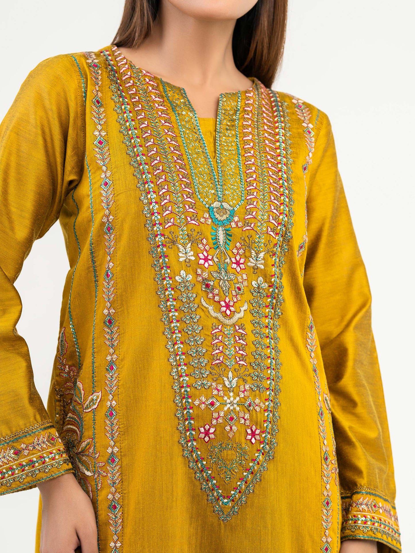 2 Piece Raw Silk Suit-Embroidered (Pret)