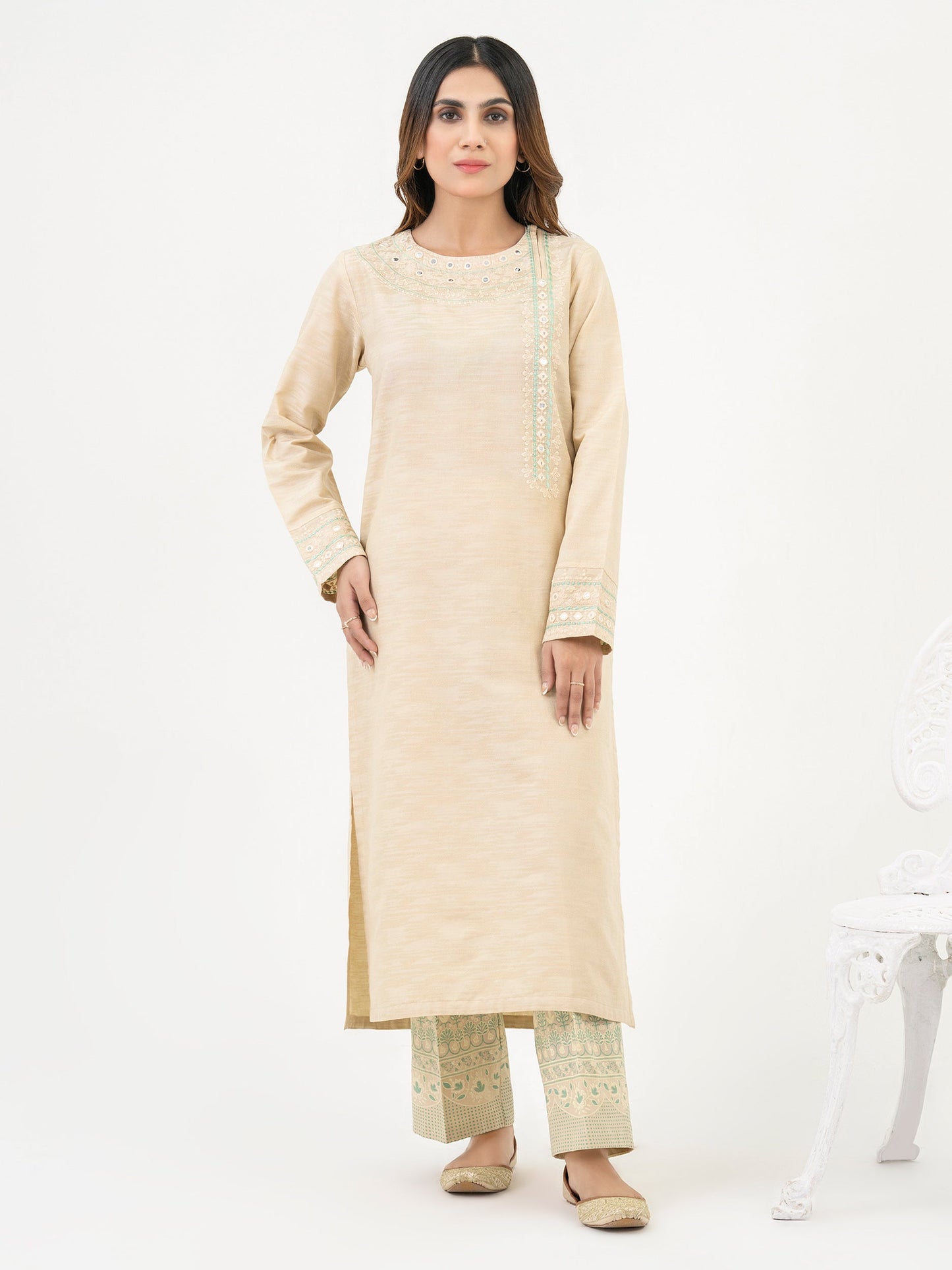 2 Piece Jacquard Suit-Embroidered (Pret)