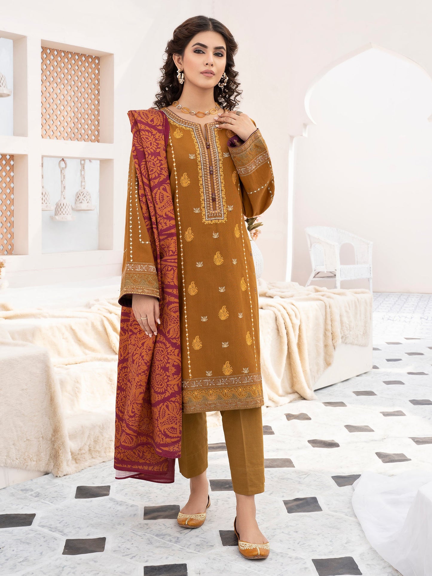 2 Piece Khaddar Suit-Unstitched Embroidered