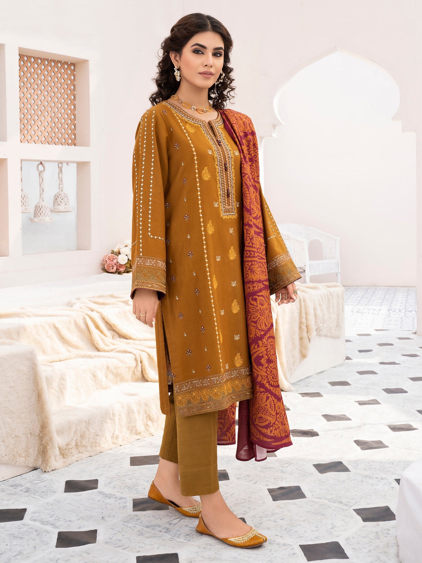 2 Piece Khaddar Suit-Unstitched Embroidered