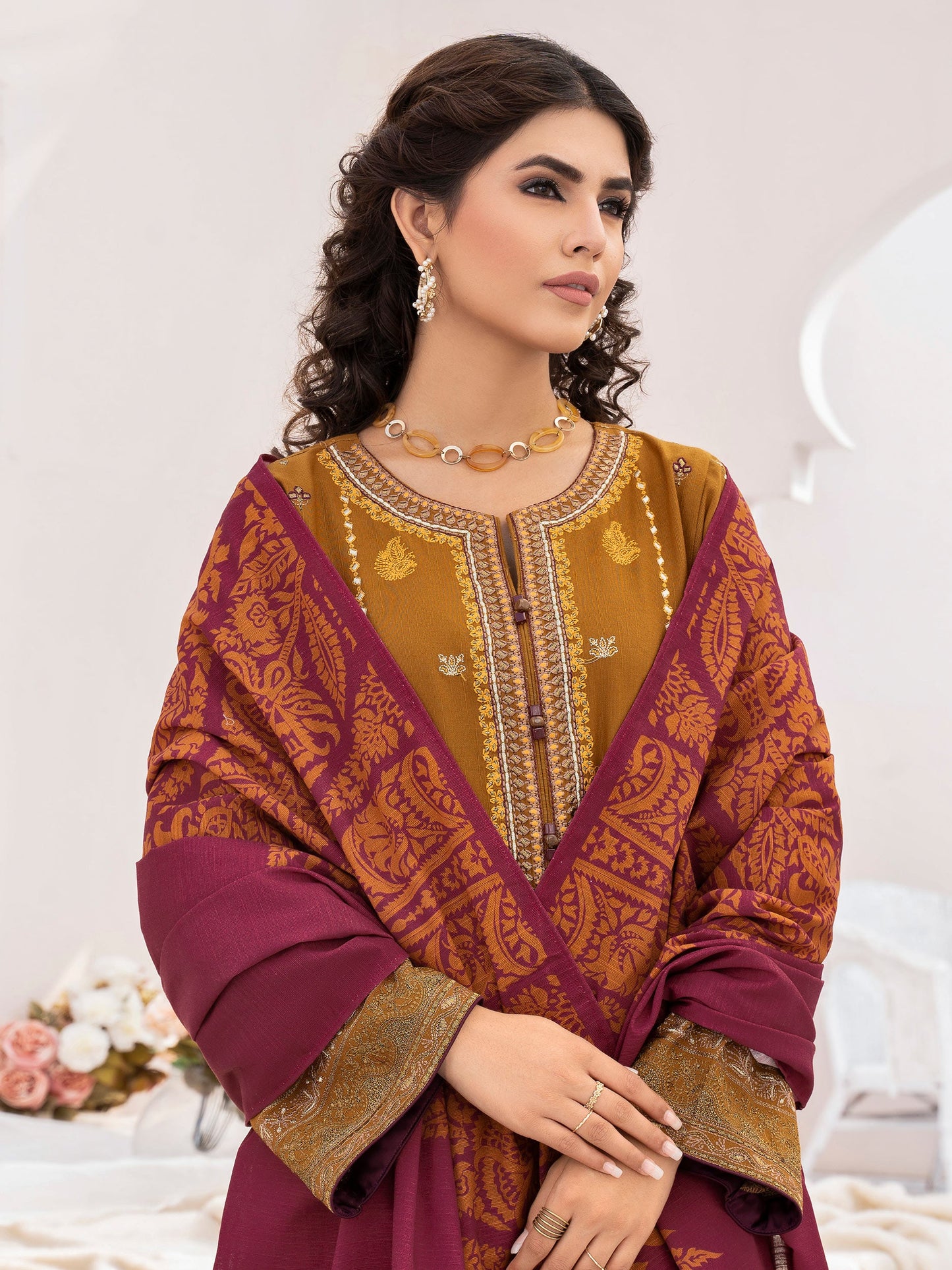 2 Piece Khaddar Suit-Unstitched Embroidered