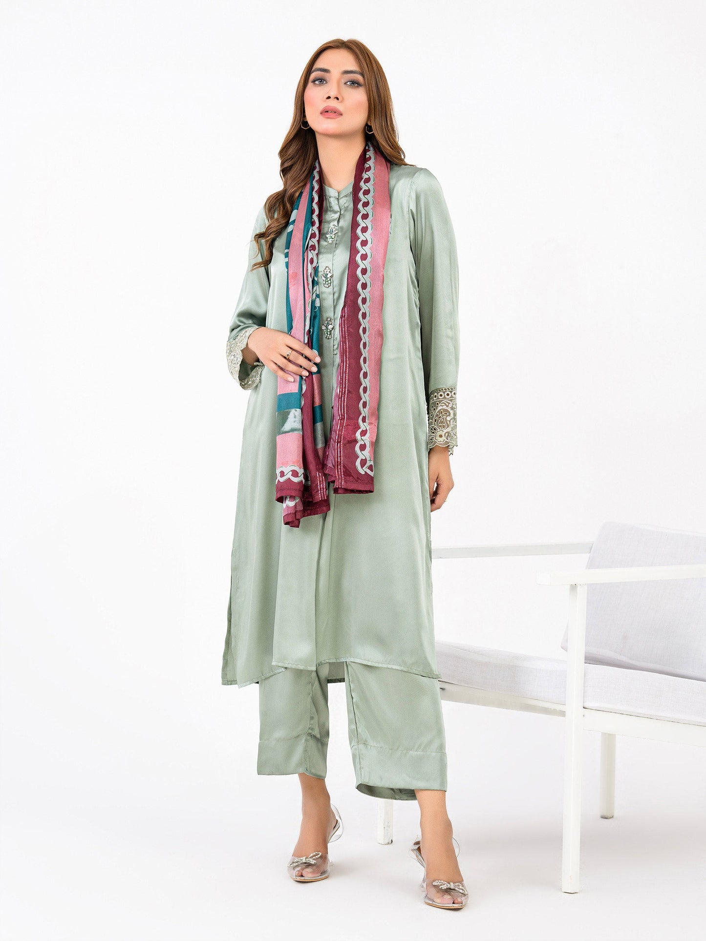 Limelight - 3 Piece Silk Suit-Embroidered(Pret)