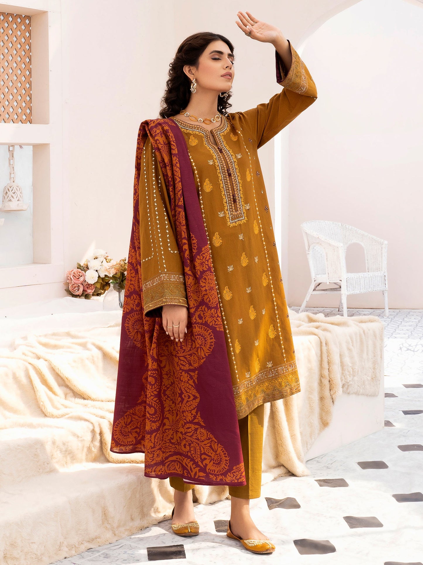 2 Piece Khaddar Suit-Unstitched Embroidered