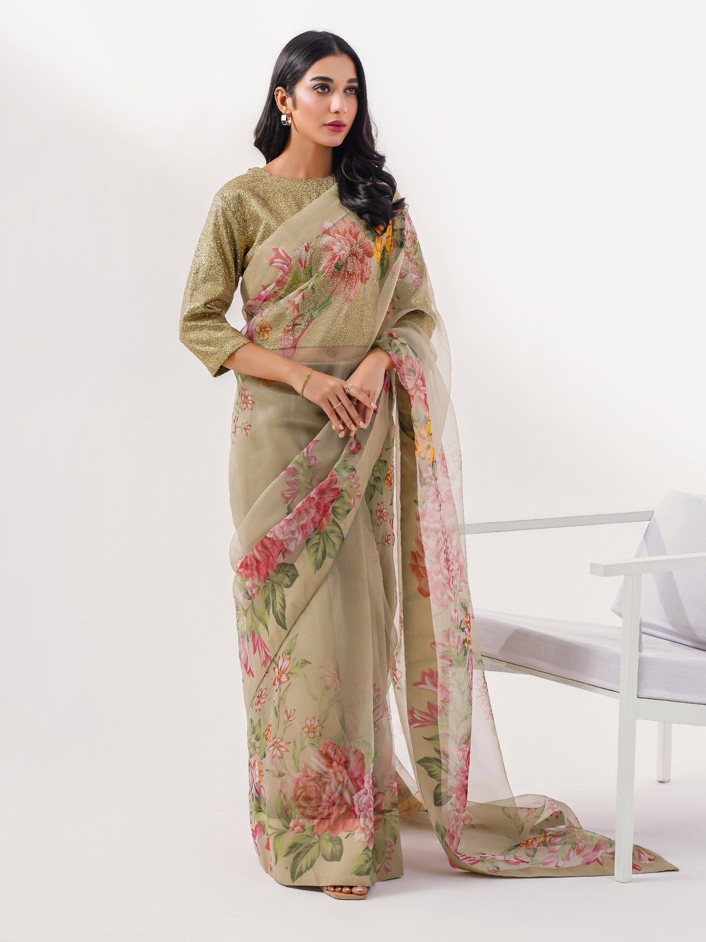 Limelight - 3 Piece Organza Saree-Embroidered (Pret)