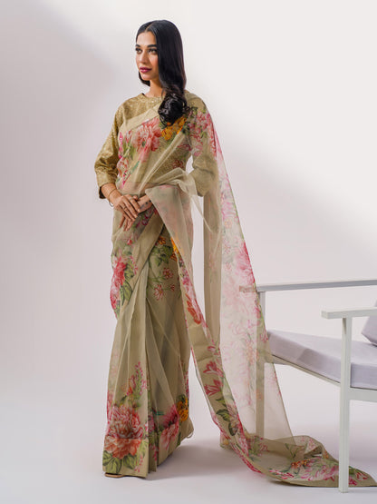 Limelight - 3 Piece Organza Saree-Embroidered (Pret)