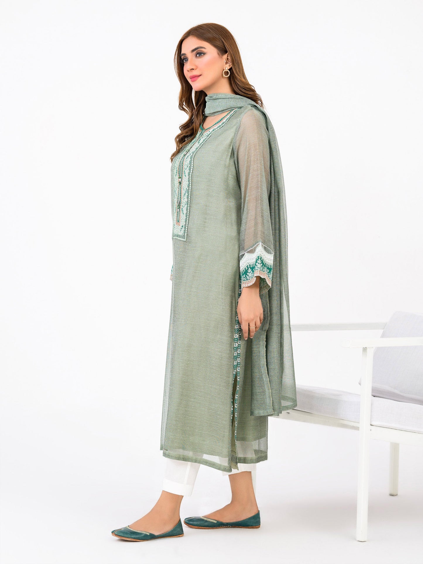 Limelight - 2 Piece Cotton Net Suit-Embroidered(Pret)