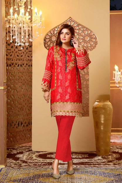 Adan's Libas - Cherry Blossom - Embroidered Jacquard Shirt