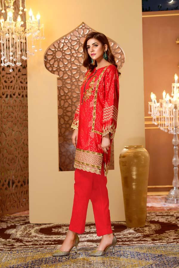 Adan's Libas - Cherry Blossom - Embroidered Jacquard Shirt