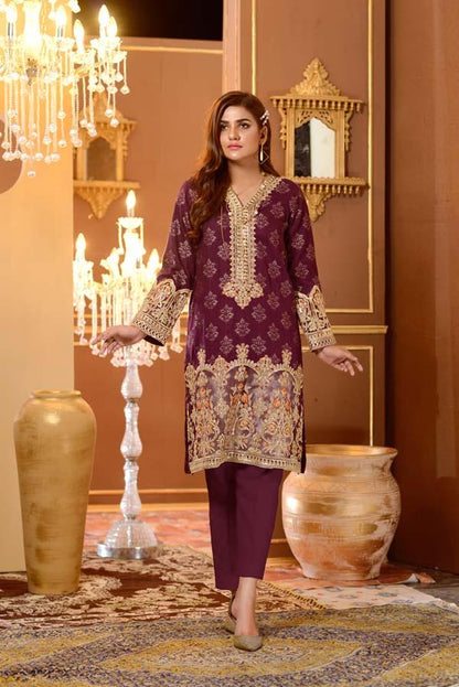 Adan's Libas - Elite Purple - Embroidered Jacquard Shirt