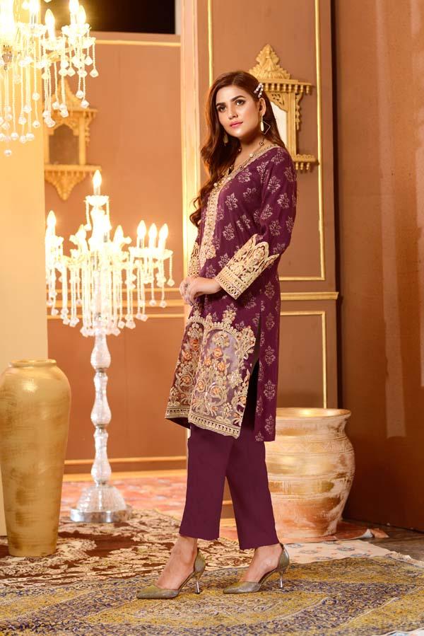 Adan's Libas - Elite Purple - Embroidered Jacquard Shirt