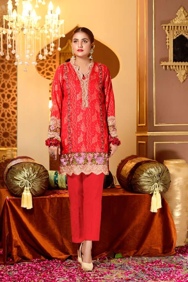 Adan's Libas - Cranberry - Embroidered Jacquard Shirt