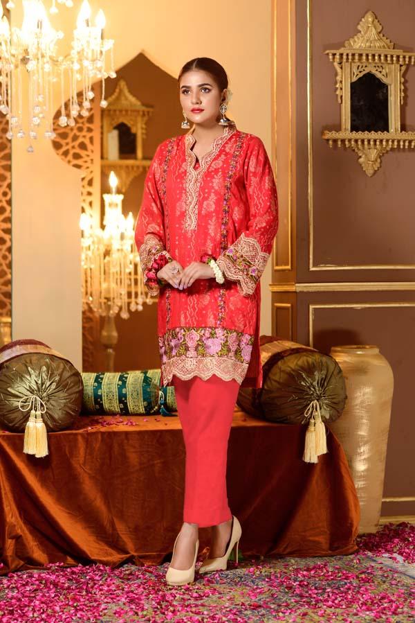 Adan's Libas - Cranberry - Embroidered Jacquard Shirt