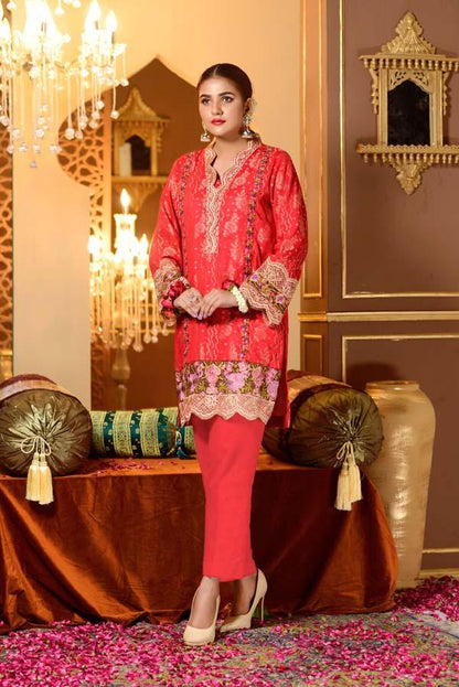 Adan's Libas - Cranberry - Embroidered Jacquard Shirt