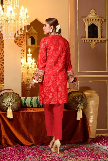 Adan's Libas - Cranberry - Embroidered Jacquard Shirt