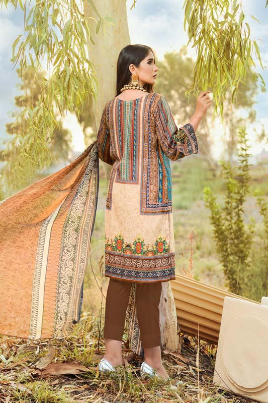 Adan's Libas - DARK KHAKI - DIGITAL EMBROIDERED LAWN
