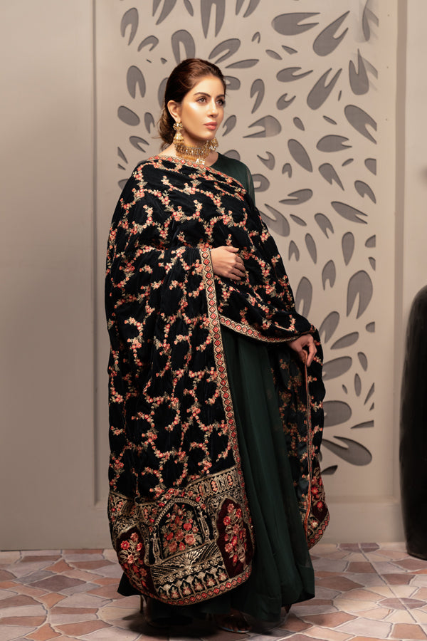 Adan's Libas - Cinder - Embroidered Velvet Shawl