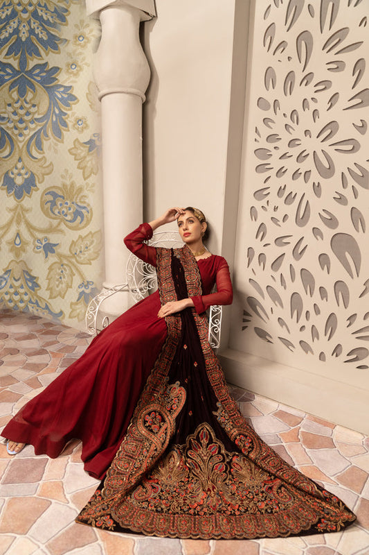 Adan's Libas - Dark Auburn - Embroidered Velvet Shawl
