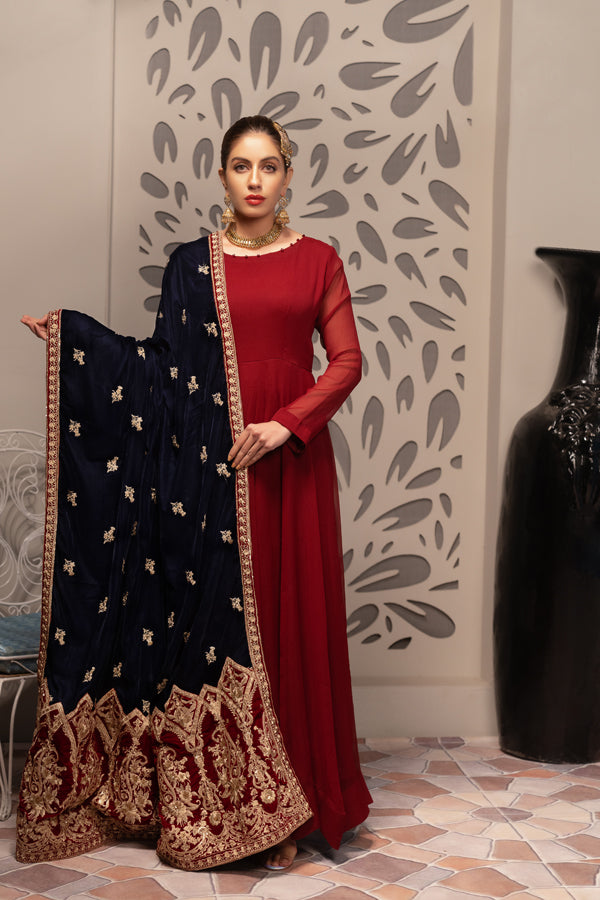 Adan's Libas - Castanea - Embroidered Velvet Shawl