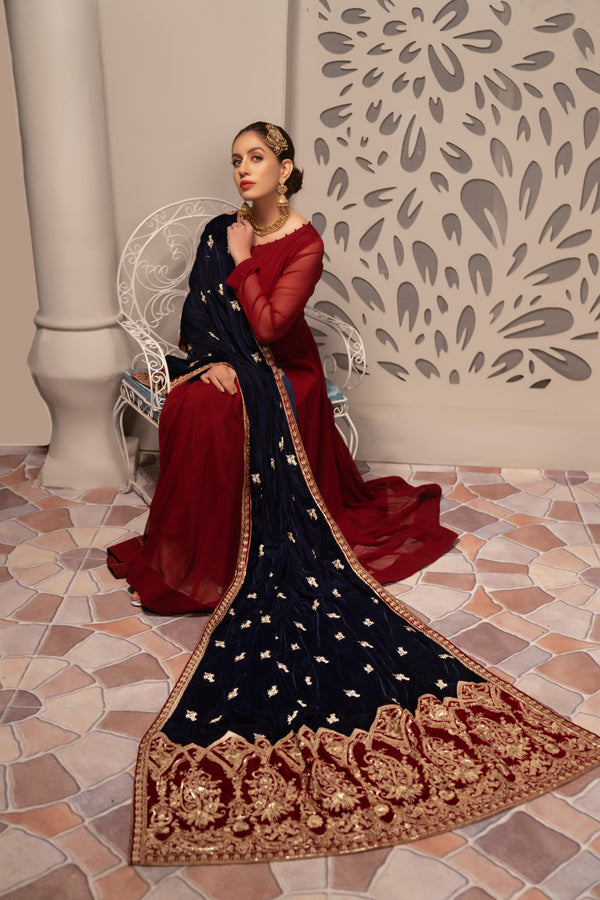 Adan's Libas - Castanea - Embroidered Velvet Shawl