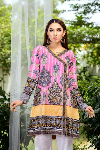 Adan's Libas - Carnation Pink - Digital Printed Unstitch Lawn Kurti