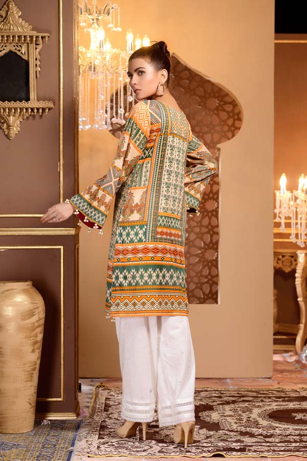 Adan's Libas - Colonial White - Digital Printed and Embroidered Mesuri Lawn Kurti