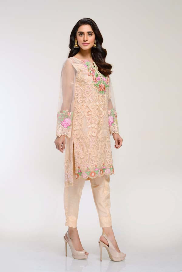 Adan's Libas - CHAMPAGNE – EMBROIDERED NET 2 PIECE (UNSTITCH)