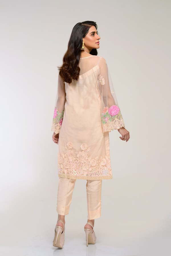 Adan's Libas - CHAMPAGNE – EMBROIDERED NET 2 PIECE (UNSTITCH)