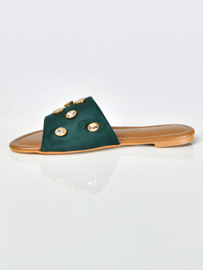 Limelight - Stone Studded Sandals-Green