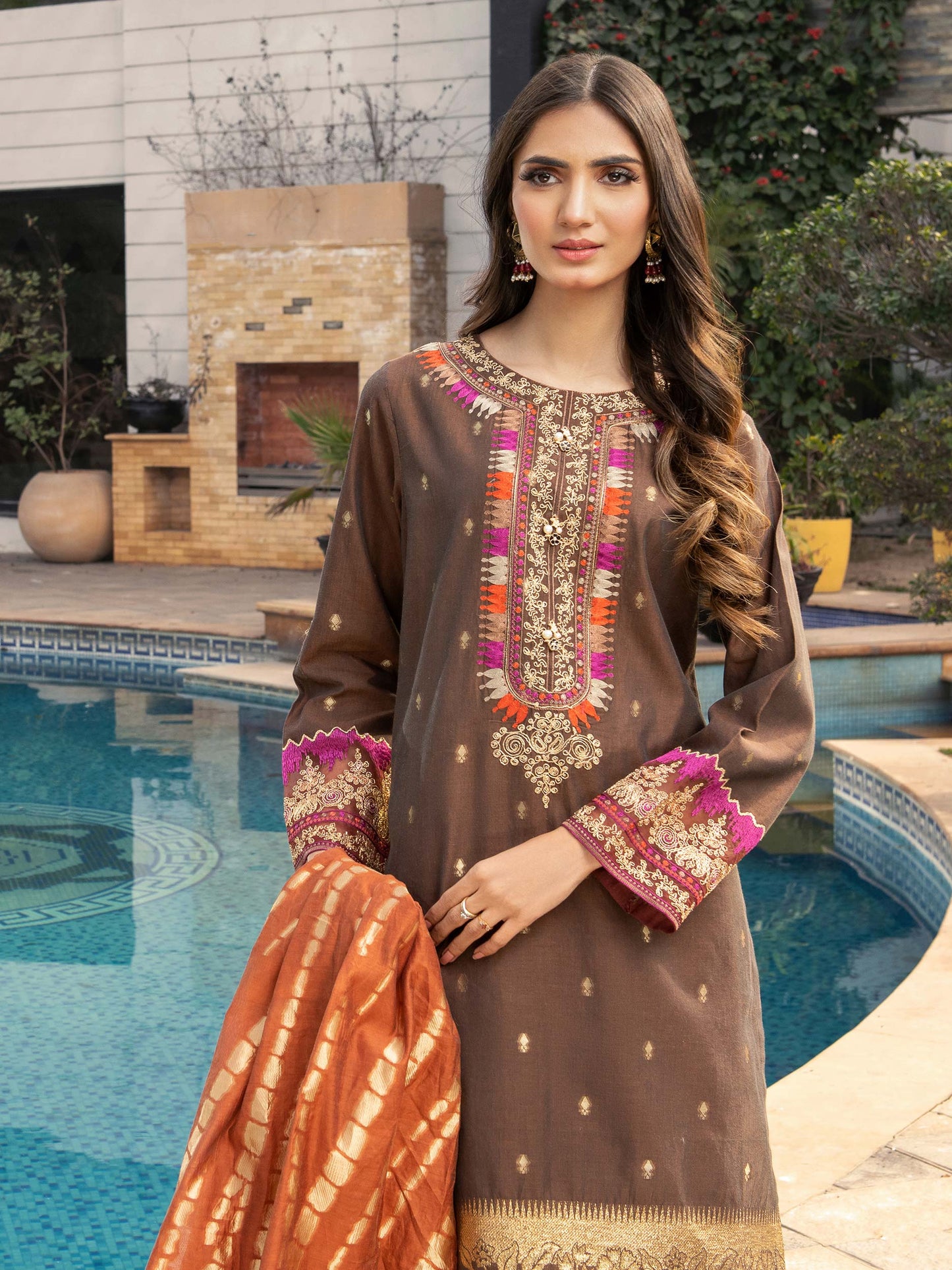 3 Piece Jacquard Suit-Embroidered (Unstitched)