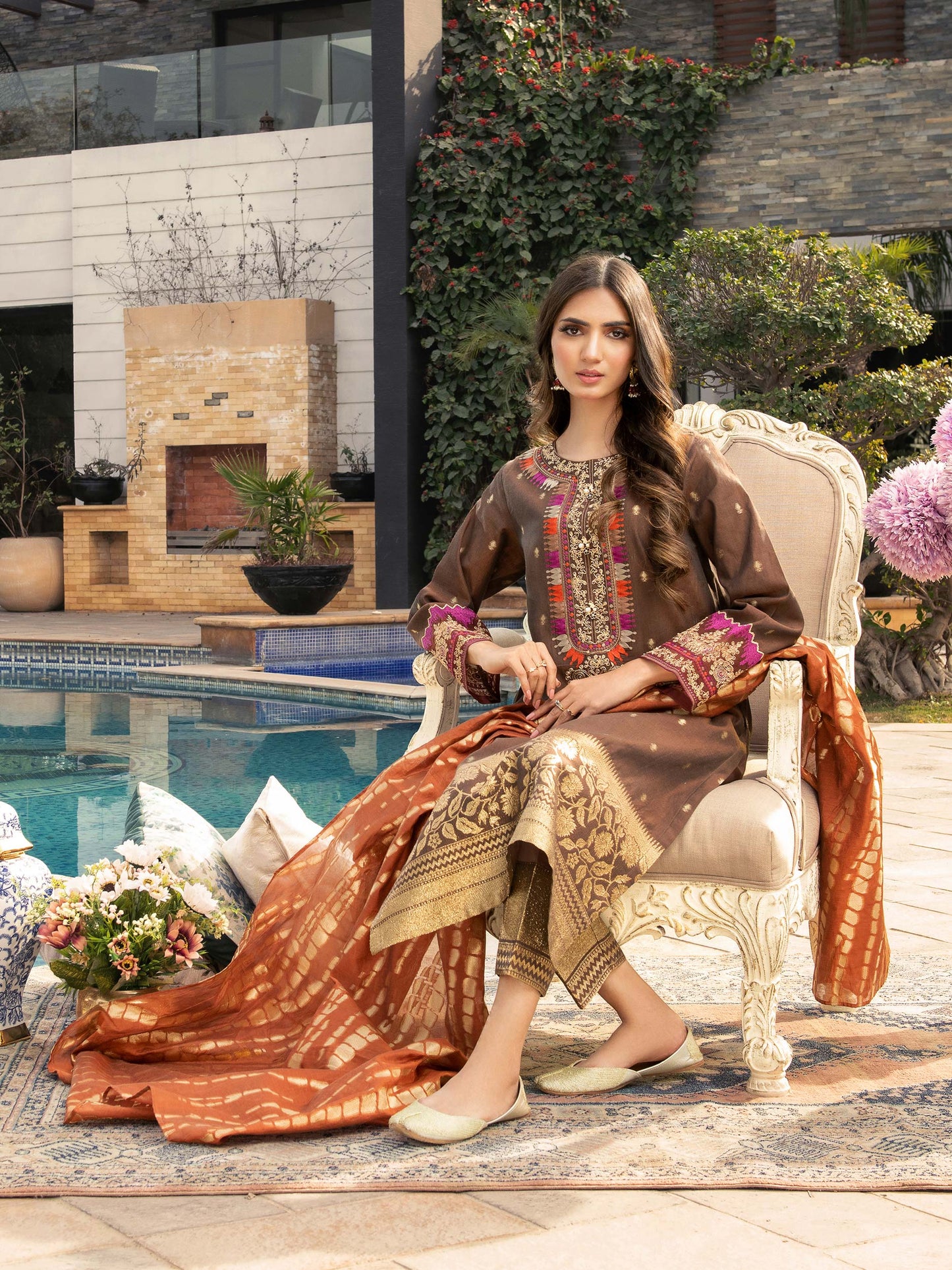 3 Piece Jacquard Suit-Embroidered (Unstitched)