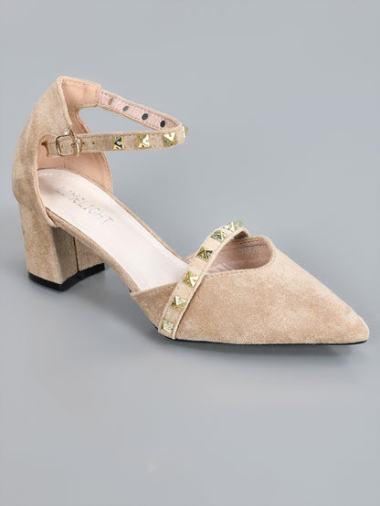 Limelight - Studded Block Heels- Khaki