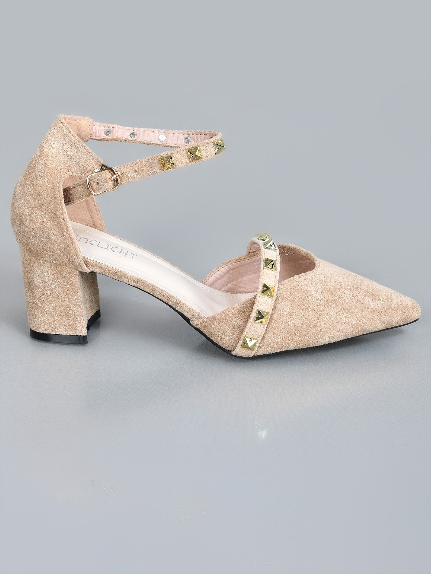 Limelight - Studded Block Heels- Khaki