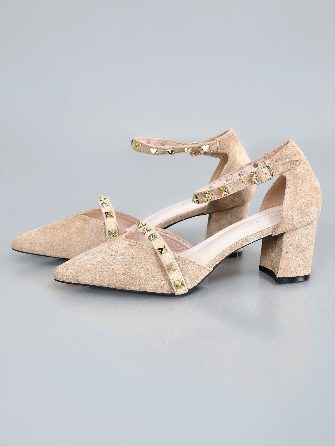 Limelight - Studded Block Heels- Khaki