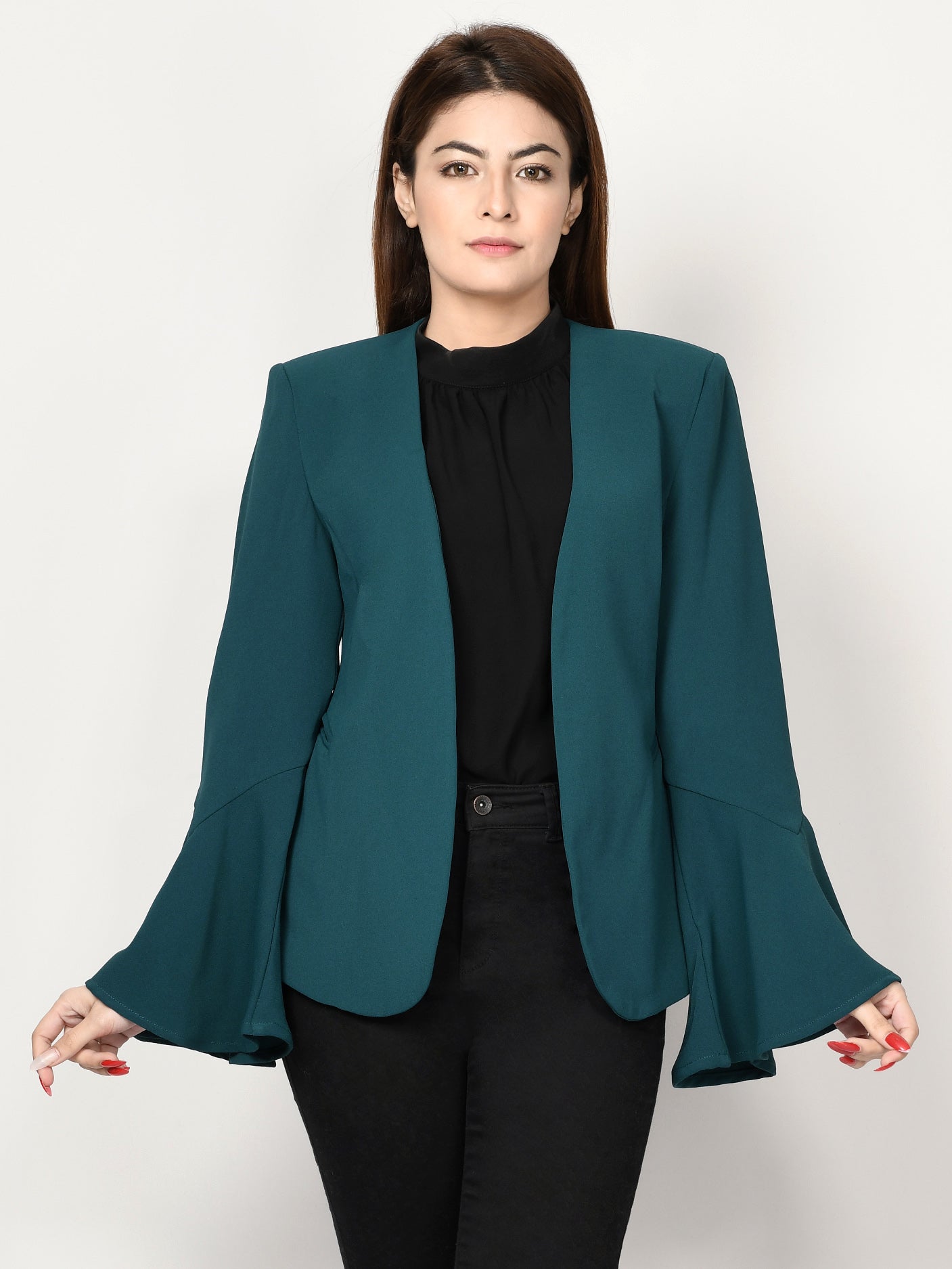 Limelight - Ruffle Sleeved Coat - Teal