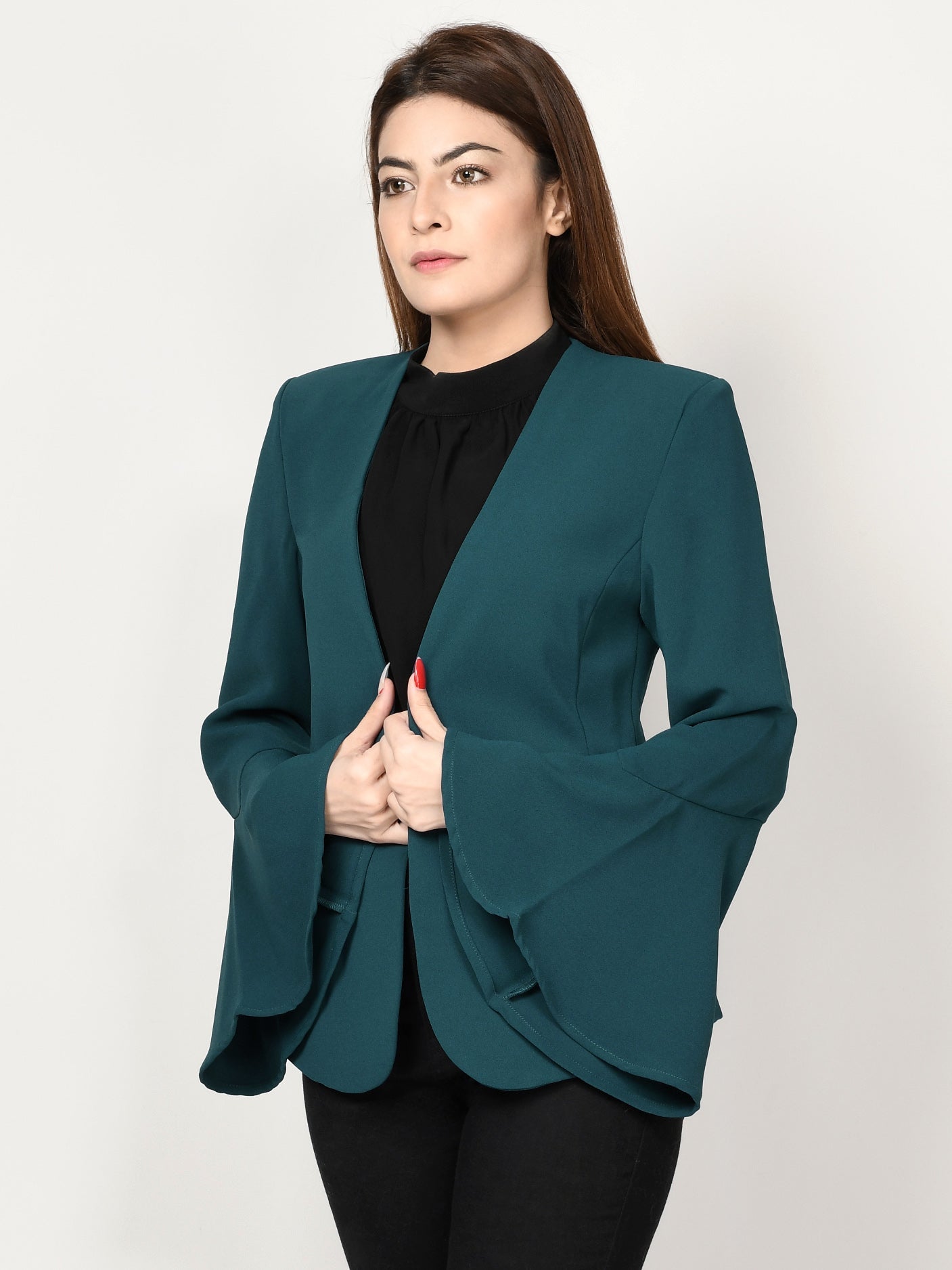 Limelight - Ruffle Sleeved Coat - Teal